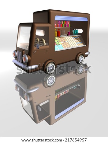Food truck Open Front, brown food truck with opened roller blind