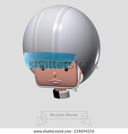 SCOOTER DRIVER, young woman\'s head wearing a white helmet with a blue sun visor