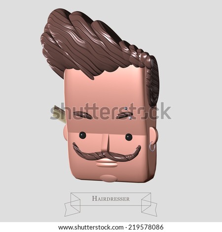 Hairdresser, man\'s face wearing a elegant mustache with a comb on his ear