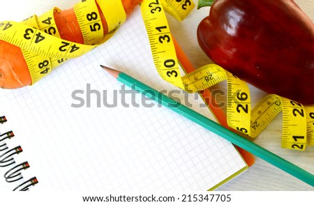vegetables and fruits for weight loss, a measuring tape, diet, weight loss