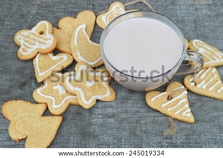 gingerbread cookies.cookies in a decorative pot.hot cocoa
