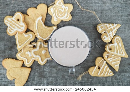 gingerbread cookies.cookies in a decorative pot.hot cocoa