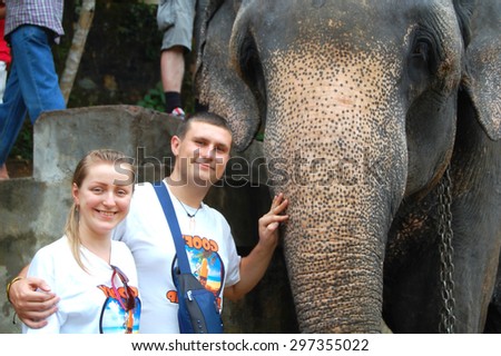 Colombo, Sri Lanka and January 17, 2014: Goofy SURF CAMP, Tourists on a safari ride on elephants