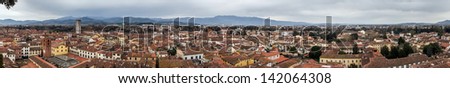 Panoramic view from top of tower of Lucca, Italy