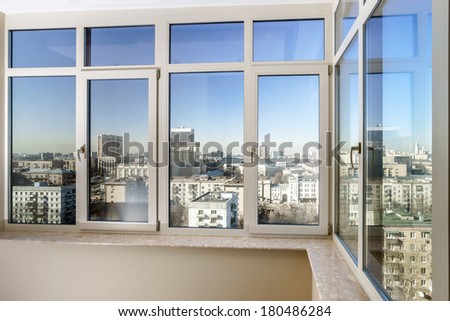 View to the city through new fiberglass windows