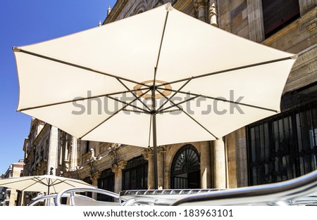 Sun umbrella in street cafe, Salamanca, Spain