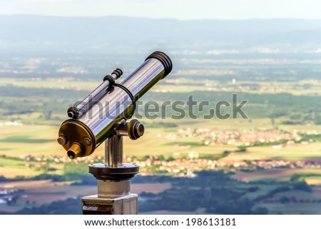 Big telescope on the point of view in Alsace hills