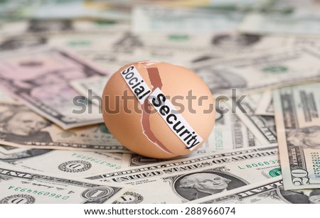 A Broken Egg with Social Security Tag Symbolizing Broken Social Security System