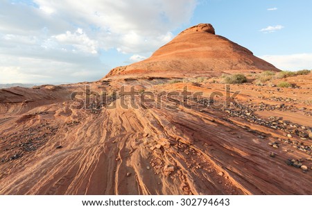 Flowing Rock at Sunset near Lake Powell, Glen Canyon National Recreation Area, Page, Arizona, USA