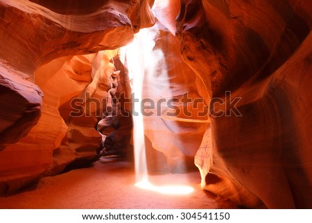 Upper Antelope Slot Canyon Showing a Light Beam into the Canyon, Page, Arizona, USA.