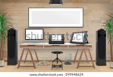 Desktop Mockup, 3D illustration just place your creative photo or design ot this blank surfaces