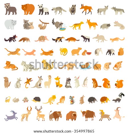 Mammals of the world. Extra big animals set. Vector illustration, isolated on a white background