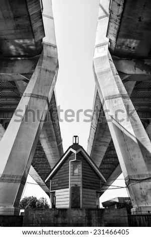 Geometry lines, bottom view of the cable-stayed bridge.