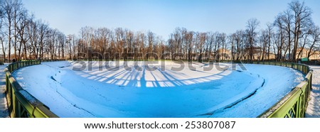 Panoramic view of the Summer garden in winter in Saint Petersburg, Russia