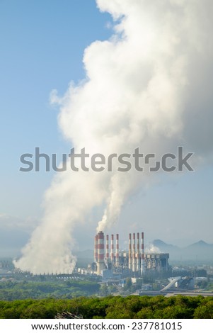 Vapor from cooling tower of Mae Moh coal power plant, Lampang, Thailand