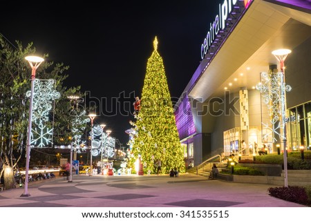 Lampang, Thailand - 31 December 2014: Central Plaza the most famous shopping mall in Lampang decorates the building for Christmas and New Year festival 2015 on December 31, 2014 at Lampang, Thailand.