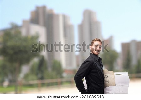 ginger young man with shirt with project