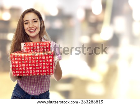 typical teenager girl with gifts