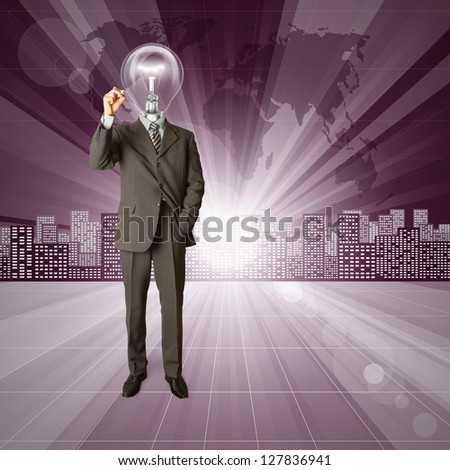 Business idea concept. Lamp head human against conceptual background