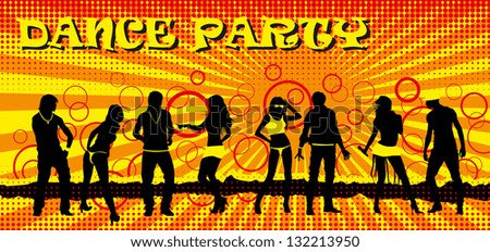 dance party ticket with people silhouette of different color