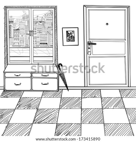 House interior. Sketch background with interior