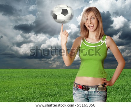 happy girl with soccer ball