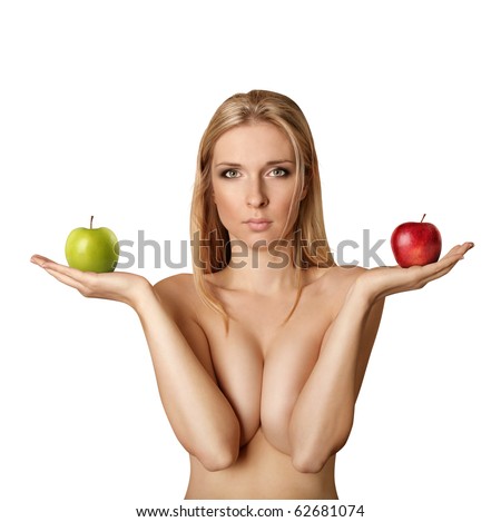 stock photo beautiful naked woman with apples looking at camera 