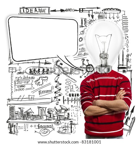 male in red and lamp-head with speech bubble have got an idea male in red and lamp-head with speech bubble have got an idea