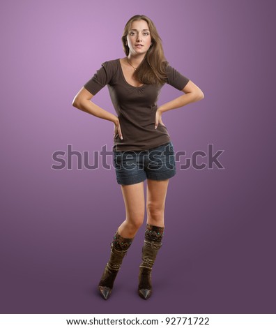 woman in boots looking on camera against different backgrounds