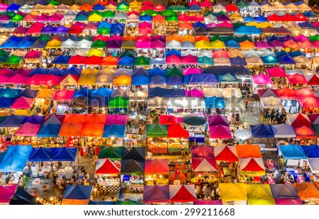 Bangkok/Thailand-July 24:Bird eyes view of Talad Rod Fai Night Market, Ratchada, Bangkok, Thailand on July 24 ,2015.