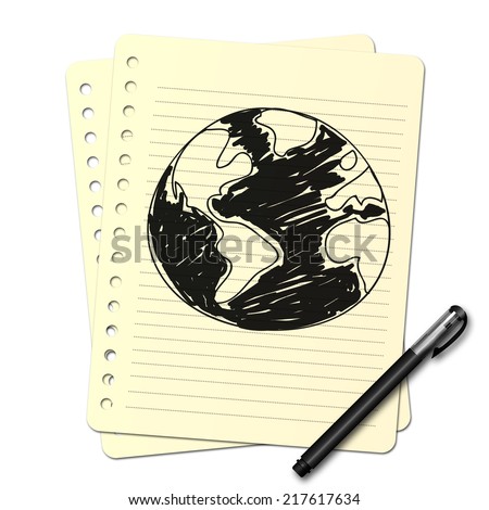 child's drawing in the black pen : planet earth