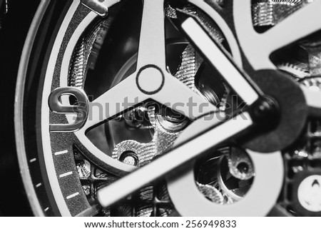 Part of watch with mechanical movement, macro shot