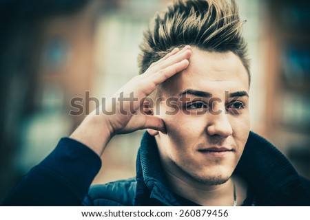Young men with stylish hair style outdoor
