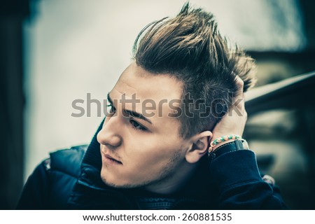 Young men with stylish hair style outdoor