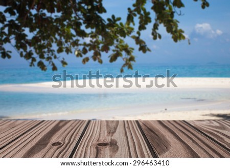 Wooden Floor with Sea and Sand  Background