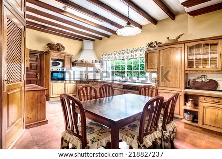 Country style kitchen with dining room