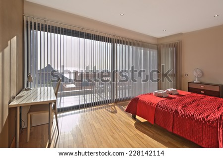 Bedroom in the modern villa with sea view