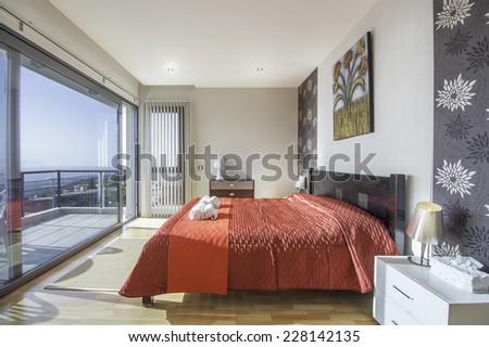 bedroom  in the modern villa with sea view