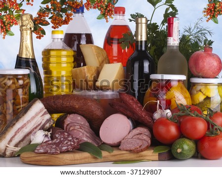Full frame photograph of a broad variety of Food Produce; colorful and plentiful