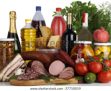 Full frame photograph of a meat variety of Food Produce. Isolated on white