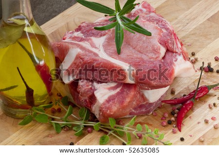 Pork Loin Chops with Ingredient on a butcher\'s board