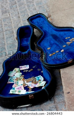Guitar case on the street with money in it