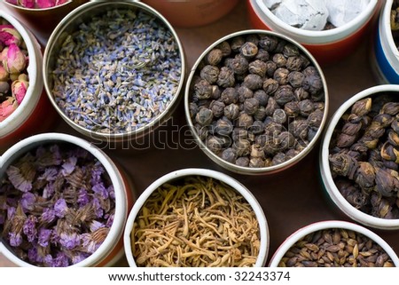 Types Chinese  on Different Types Of Tea In Round Containers Stock Photo 32243374
