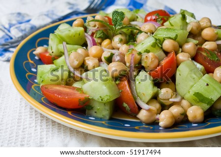 A Chickpea (Garbanzo Bean) Salad on a plate