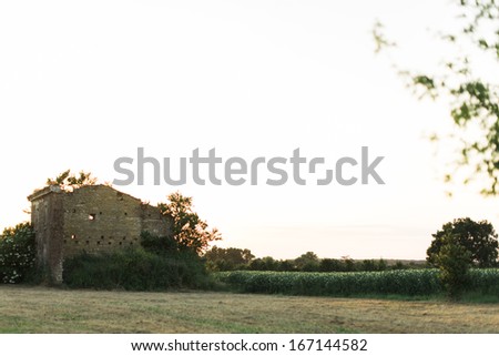Old farm building at Sunset in a European Country