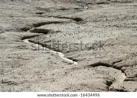 Cracked and dry mud in the Badlands, South Dakota.