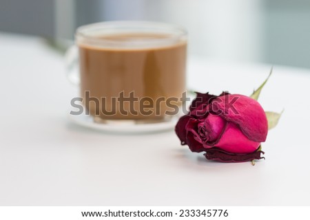 wilted roses and coffee drink background