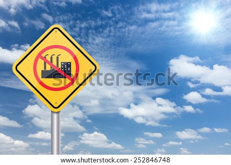 stop factory industry sign banner and clouds blue sky background