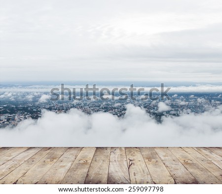 wood board terrace view on cloud background