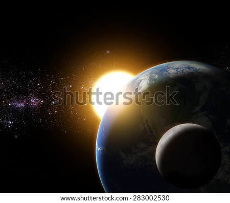 sunrise to the earth and moon in galaxy space element finished by nasa